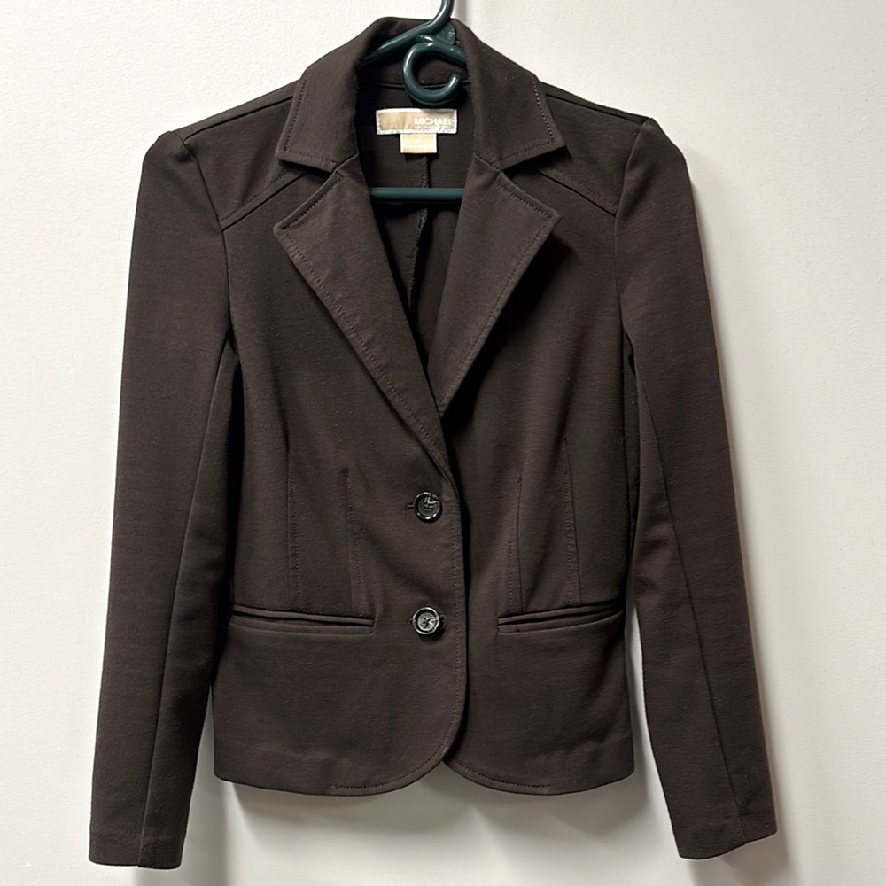 MICHAEL KORS Women Slim Stretch Ponte Knit Fitted Blazer | Brown | Size P